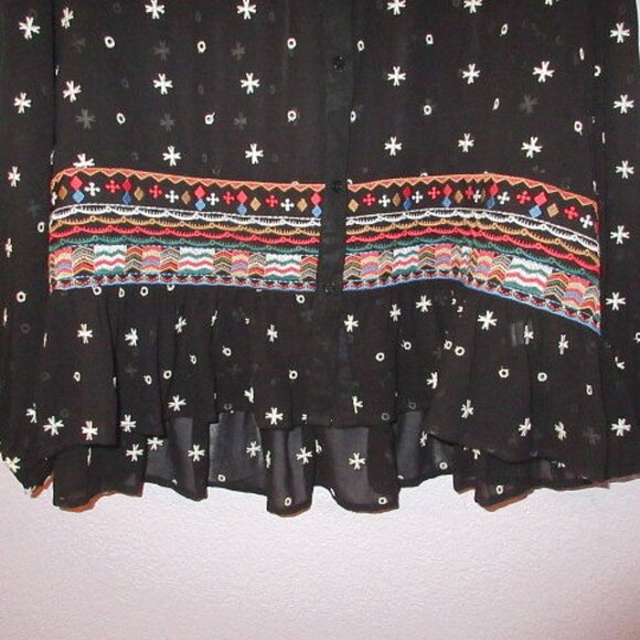 Vintage Y2K Sheer Mesh Embroidered Tunic Top Size XL Button Up Ruffle Whimsigoth - Picture 4 of 14